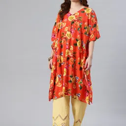 SWI Stylish Floral Printed Regular Pure Cotton Kaftan Kurta with Palazzos-picture-27