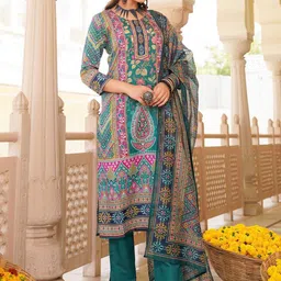 AHIKA Ethnic Motifs Printed Straight Kurta with Trousers & With Dupatta-image-70