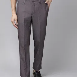Blackberrys Men Charcoal Grey Textured Slim Fit Low-Rise Formal Trousers-picture-15