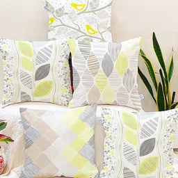 STITCHNEST Yellow & White Set of 5 Geometric Square Cushion Covers-picture-17