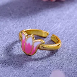 Estele Women Gold-Plated Enamelled Floral Design Adjustable Finger Ring-image-80