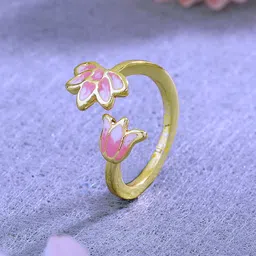 Estele Women Gold-Plated Enamelled Floral Design Adjustable Finger Ring-picture-18