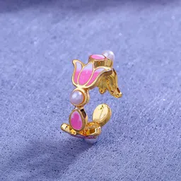 Estele Women Gold-Plated Enamelled Floral Design Adjustable Finger Ring-picture-35