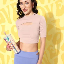 ANVI Be Yourself Lavender Ribbed Crop Top With Cut-Out Detail-picture-36