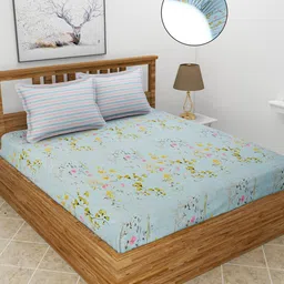 MORADO Blue 210 TC Fitted King Bedsheet & 2 Pillow Covers-image-22