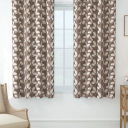 Story@home Azurio Brown & White 2 Pieces Floral Jacquard Room Darkening Window Curtains-picture-48