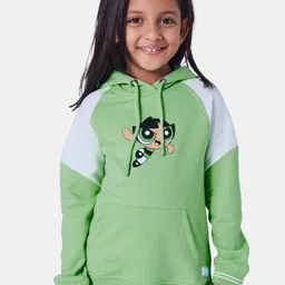 The Souled Store Girls Green Cotton Printed Hooded Sweatshirt-picture-11