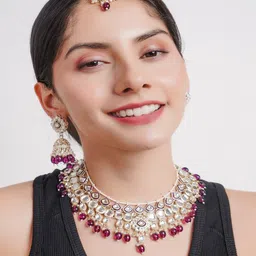 Divisha 18KT Gold Plated CZ Stone Studded & Beaded Jewellery Set image 1