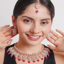 Divisha 18KT Gold Plated CZ Stone Studded & Beaded Jewellery Set-picture-10