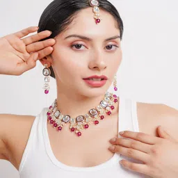 Divisha 18KT Gold Plated CZ Stone Studded & Beaded Jewellery Set-picture-11