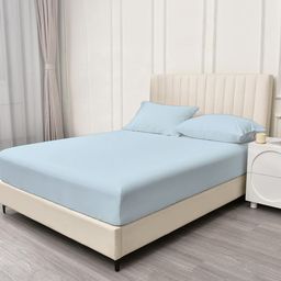 Trance Home Linen Blue 400 TC Cotton Queen Bedsheet with 2 Pillow Covers-picture-0