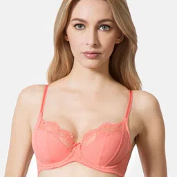 Van Heusen Women Shell Pink Solid Anti Bacterial Non Padded Lace Tipped Bra-picture-32