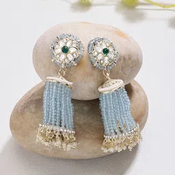 Zaveri Pearls Gold-Plated Kundan Studded Contemporary Drop Earrings-picture-11