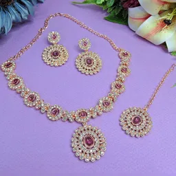 VATSALYA creation Alloy Gold- plated Purple Jewellery Set-picture-31