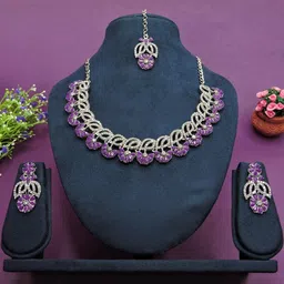 VATSALYA creation Alloy Gold- plated Purple Jewellery Set image 1