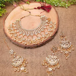 Swarajshop Gold-Plated White Kundan Studded Jewellery Set-picture-34