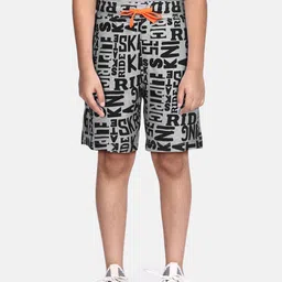 United Colors of Benetton Boys Grey Melange & Black Typography Print Pure Cotton Shorts-picture-26
