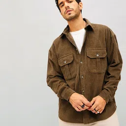 MASCLN SASSAFRAS Relaxed Flap Pocket Corduroy Oversized Casual Pure Cotton Shacket-image-44