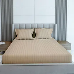 LABHAM Beige Striped 210 TC Cotton King Flat Bedsheet with 2 Pillow Covers-image-4