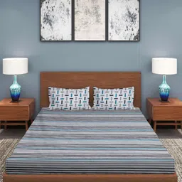 ROMEE Grey & White Striped Cotton 210 TC King Bedsheet with 2 Pillow Covers image 5