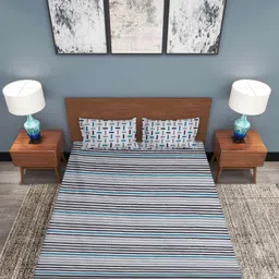 ROMEE Grey & White Striped Cotton 210 TC King Bedsheet with 2 Pillow Covers image 2