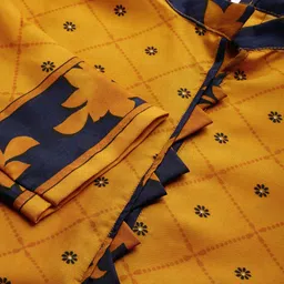 Rajnandini Mustard Yellow & Navy Blue Cotton Blend Printed Unstitched Dress Material image 3