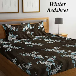 Arrabi Olive Green & White Floral 210 TC King Woollen Bedsheet with 2 Pillow Covers-picture-14