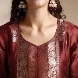 Anouk Zari Woven Design Kurta with Trousers & Dupatta image 3