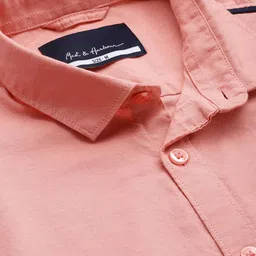 Mast & Harbour Men Peach-Coloured Solid Slim Fit Pure Cotton Casual Shirt image 3