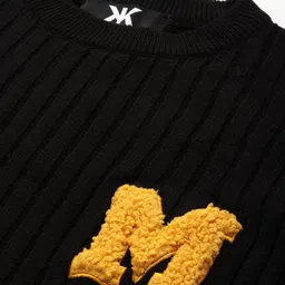 Kook N Keech Men Black Ribbed Pullover with Applique Detail image 3