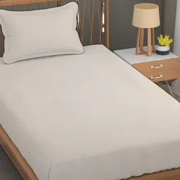 Trance Home Linen Cream-Coloured Bamboo Cotton 300TC Fitted Single Bedsheet Set-1.91mx92cm image 2