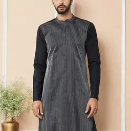 See Designs Striped Thread Work Pure Cotton Straight Kurta With Pyjamas image 3