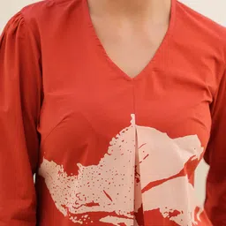 JISORA Women's Rust Abstract Printed Cotton Tunic With Trousers Co-Ords image 4