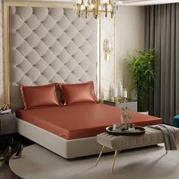 Stoa Paris Date Night Brown 300 TC Fitted Queen Bedsheet with 2 Pillow Covers image 1