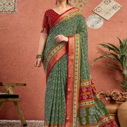 Sangria Ethnic Motifs Printed Pure Cotton Sambalpuri Saree image 5