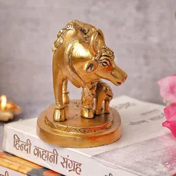 The Advitya Cow With Calf Superfine Small Brass Idol Showpiece image 2