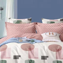 Homio Furnishings Private Limited Wilburn White & Pink Floral 250 TC King Bedsheet Set image 3