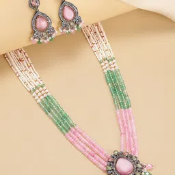 Peora Gold-Plated Beads & Faux Ruby Studded Jewellery Set-picture-40