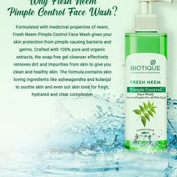 Biotique Fresh Neem Pimple Control Face Wash To Target Oily Acne Prone Skin - 200ml image 5