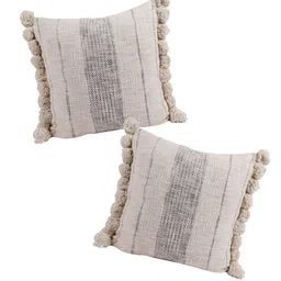 eyda Set Of 2 Cream-Coloured & Grey Striped Square Cushion Covers image 4