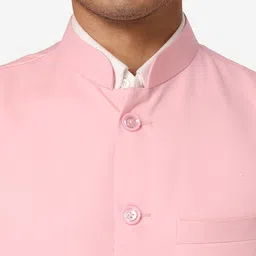 Wintage Men Peach-Coloured Solid Bandhgala Formal Two-Piece Suit image 3