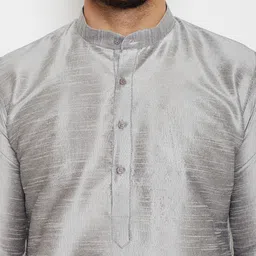 SOJANYA Men Grey & Blue Solid Kurta with Dhoti Pants image 5