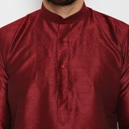 SOJANYA Men Maroon & Blue Solid Kurta with Dhoti Pants image 4