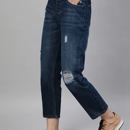 STREET 9 Women Blue Straight Fit Mid-Rise Mildly Distressed Jeans image 5