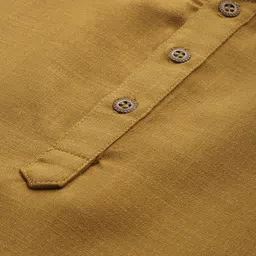 House of Pataudi Men Mustard Solid A-Line Kurta image 2