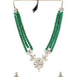 ANIKAS CREATION Gold-Plated Green & White Kundan-Studded Beaded Handcrafted Jewellery Set-picture-21