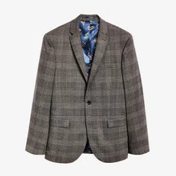 next Men Brown Checked Slim-Fit Single-Breasted Blazer image 2