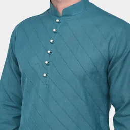 SG LEMAN Men Teal Green & White Solid Panelled Kurta with Churidar image 4