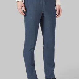 Park Avenue Men Blue Regular Fit Checked Formal Trousers image 2