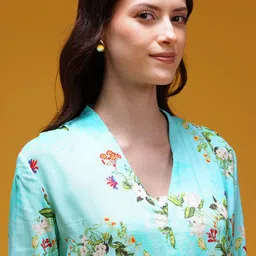 HERE&NOW Floral Print Pure Viscose V-Neck Cuffed Sleeves Regular Top image 2